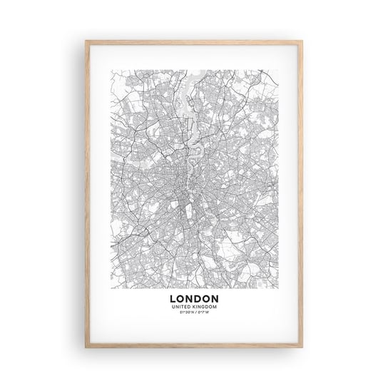 Obraz - Plakat - Mapa londyńskiego labiryntu - 70x100cm - Miasto Mapa Miasta Londyn - Foto Plakaty w ramie koloru jasny dąb do Salonu Sypialni ARTTOR ARTTOR