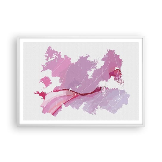 Obraz - Plakat - Mapa różowego świata - 100x70cm - Minimalizm Pastelowa Mapa - Foto Plakaty w ramie koloru białego do Salonu Sypialni ARTTOR ARTTOR
