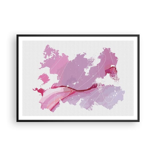 Obraz - Plakat - Mapa różowego świata - 100x70cm - Minimalizm Pastelowa Mapa - Foto Plakaty w ramie koloru czarnego do Salonu Sypialni ARTTOR ARTTOR