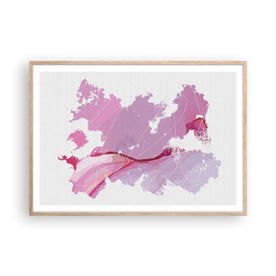 Obraz - Plakat - Mapa różowego świata - 100x70cm - Minimalizm Pastelowa Mapa - Foto Plakaty w ramie koloru jasny dąb do Salonu Sypialni ARTTOR ARTTOR