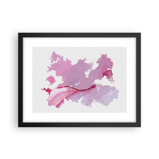 Obraz - Plakat - Mapa różowego świata - 40x30cm - Minimalizm Pastelowa Mapa - Foto Plakaty na ścianę w czarnej ramie - Plakat do Salonu Sypialni ARTTOR ARTTOR