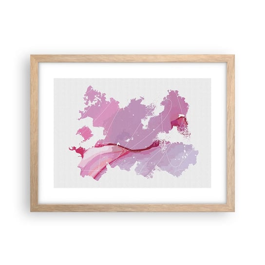 Obraz - Plakat - Mapa różowego świata - 40x30cm - Minimalizm Pastelowa Mapa - Foto Plakaty na ścianę w ramie jasny dąb - Plakat do Salonu Sypialni ARTTOR ARTTOR