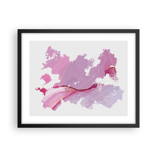Obraz - Plakat - Mapa różowego świata - 50x40cm - Minimalizm Pastelowa Mapa - Foto Plakaty w ramie koloru czarnego do Salonu Sypialni ARTTOR ARTTOR