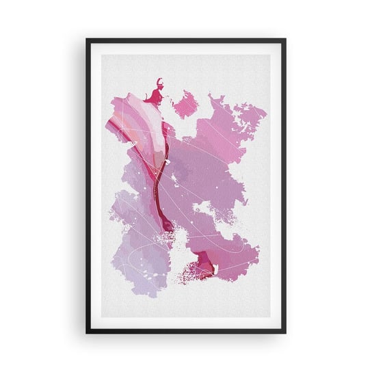 Obraz - Plakat - Mapa różowego świata - 61x91cm - Minimalizm Pastelowa Mapa - Foto Plakaty na ścianę w czarnej ramie - Plakat do Salonu Sypialni ARTTOR ARTTOR