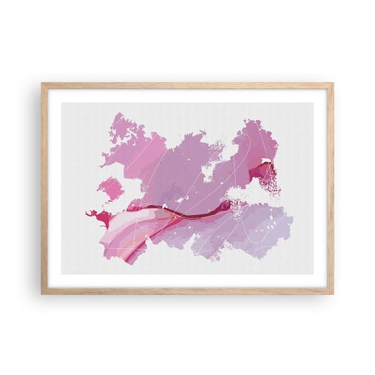 Obraz - Plakat - Mapa różowego świata - 70x50cm - Minimalizm Pastelowa Mapa - Nowoczesny modny obraz Plakat rama jasny dąb ARTTOR ARTTOR