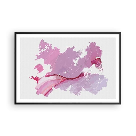 Obraz - Plakat - Mapa różowego świata - 91x61cm - Minimalizm Pastelowa Mapa - Foto Plakaty na ścianę w czarnej ramie - Plakat do Salonu Sypialni ARTTOR ARTTOR
