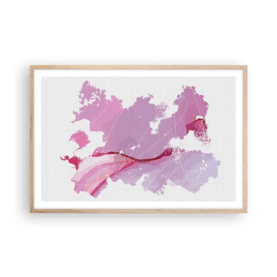 Obraz - Plakat - Mapa różowego świata - 91x61cm - Minimalizm Pastelowa Mapa - Foto Plakaty na ścianę w ramie jasny dąb - Plakat do Salonu Sypialni ARTTOR ARTTOR