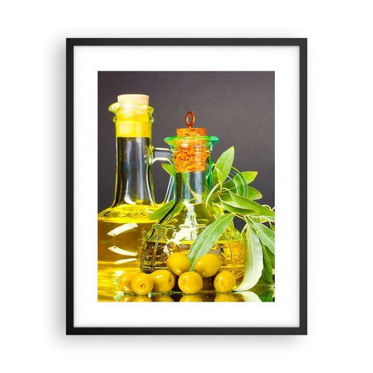 Obraz - Plakat - Martwa natura z oliwkami i oliwą - 40x50cm - Gastronomia Oliwki Oliwa - Foto Plakaty w ramie koloru czarnego do Salonu Sypialni ARTTOR ARTTOR