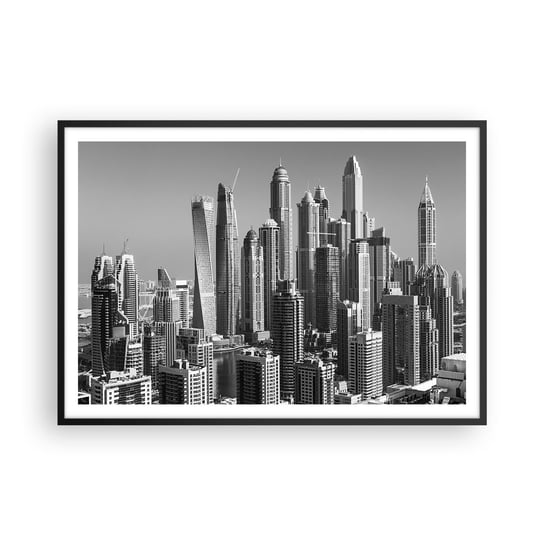 Obraz - Plakat - Miasto nad pustynią - 100x70cm - Architektura Miasto Dubaj - Foto Plakaty w ramie koloru czarnego do Salonu Sypialni ARTTOR ARTTOR
