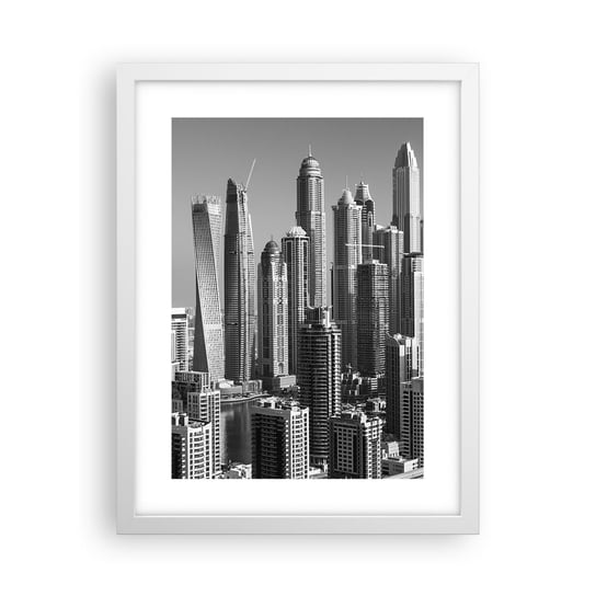 Obraz - Plakat - Miasto nad pustynią - 30x40cm - Architektura Miasto Dubaj - Foto Plakaty na ścianę w ramie białej - Plakat do Salonu Sypialni ARTTOR ARTTOR