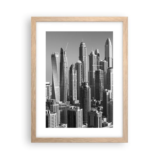 Obraz - Plakat - Miasto nad pustynią - 30x40cm - Architektura Miasto Dubaj - Foto Plakaty na ścianę w ramie jasny dąb - Plakat do Salonu Sypialni ARTTOR ARTTOR