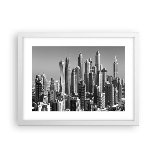 Obraz - Plakat - Miasto nad pustynią - 40x30cm - Architektura Miasto Dubaj - Foto Plakaty na ścianę w ramie białej - Plakat do Salonu Sypialni ARTTOR ARTTOR