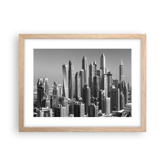 Obraz - Plakat - Miasto nad pustynią - 40x30cm - Architektura Miasto Dubaj - Foto Plakaty na ścianę w ramie jasny dąb - Plakat do Salonu Sypialni ARTTOR ARTTOR