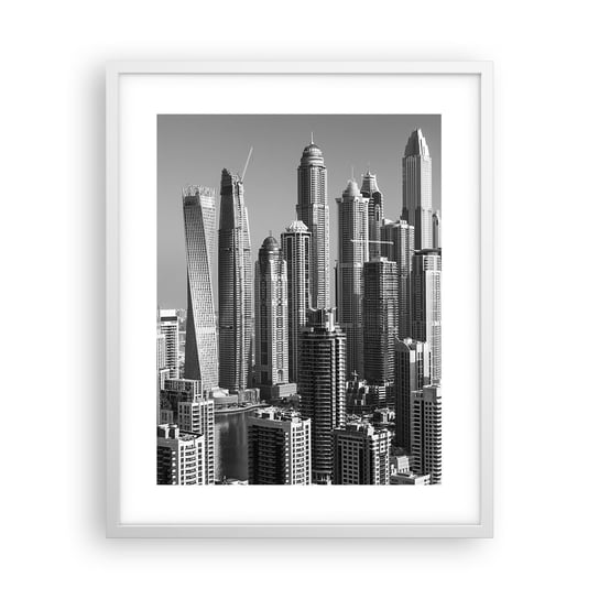 Obraz - Plakat - Miasto nad pustynią - 40x50cm - Architektura Miasto Dubaj - Foto Plakaty w ramie koloru białego do Salonu Sypialni ARTTOR ARTTOR