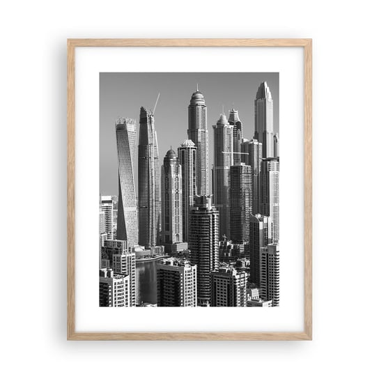 Obraz - Plakat - Miasto nad pustynią - 40x50cm - Architektura Miasto Dubaj - Foto Plakaty w ramie koloru jasny dąb do Salonu Sypialni ARTTOR ARTTOR