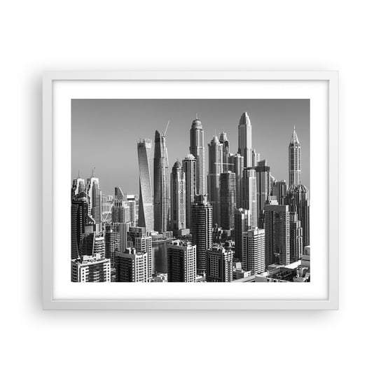 Obraz - Plakat - Miasto nad pustynią - 50x40cm - Architektura Miasto Dubaj - Foto Plakaty w ramie koloru białego do Salonu Sypialni ARTTOR ARTTOR