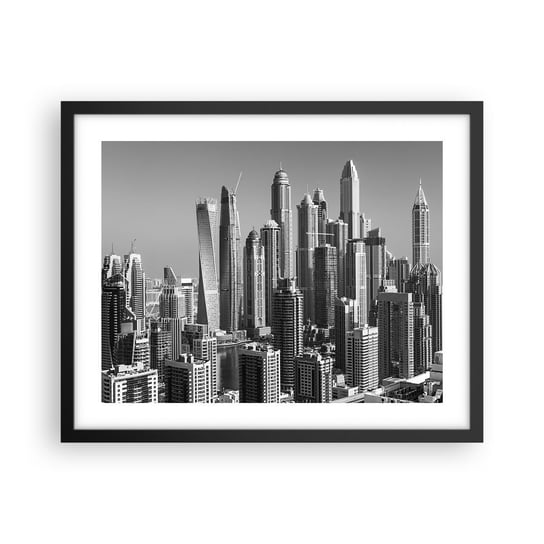 Obraz - Plakat - Miasto nad pustynią - 50x40cm - Architektura Miasto Dubaj - Foto Plakaty w ramie koloru czarnego do Salonu Sypialni ARTTOR ARTTOR