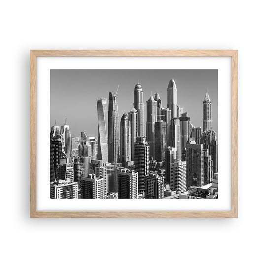 Obraz - Plakat - Miasto nad pustynią - 50x40cm - Architektura Miasto Dubaj - Foto Plakaty w ramie koloru jasny dąb do Salonu Sypialni ARTTOR ARTTOR