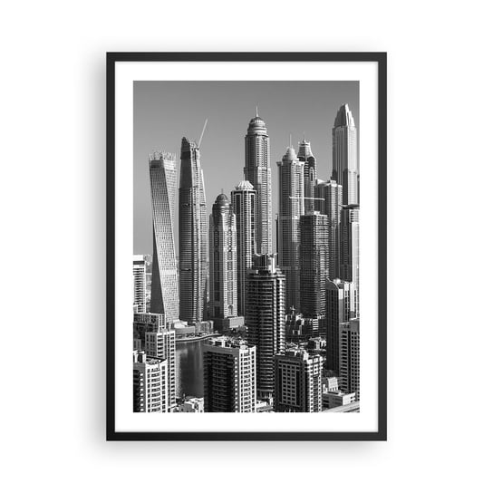 Obraz - Plakat - Miasto nad pustynią - 50x70cm - Architektura Miasto Dubaj - Nowoczesny modny obraz Plakat czarna rama ARTTOR ARTTOR