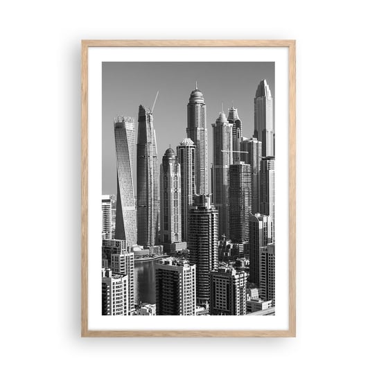 Obraz - Plakat - Miasto nad pustynią - 50x70cm - Architektura Miasto Dubaj - Nowoczesny modny obraz Plakat rama jasny dąb ARTTOR ARTTOR
