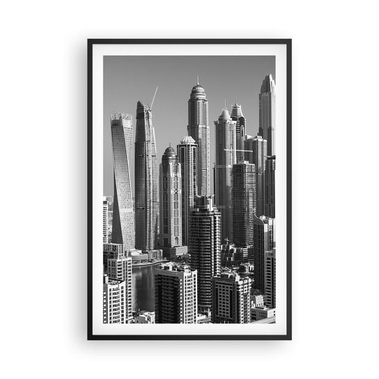 Obraz - Plakat - Miasto nad pustynią - 61x91cm - Architektura Miasto Dubaj - Foto Plakaty na ścianę w czarnej ramie - Plakat do Salonu Sypialni ARTTOR ARTTOR