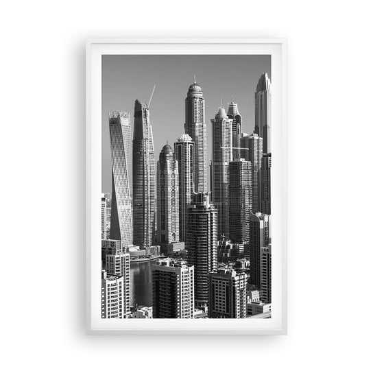 Obraz - Plakat - Miasto nad pustynią - 61x91cm - Architektura Miasto Dubaj - Foto Plakaty na ścianę w ramie białej - Plakat do Salonu Sypialni ARTTOR ARTTOR