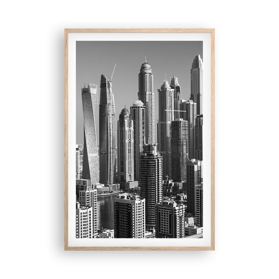 Obraz - Plakat - Miasto nad pustynią - 61x91cm - Architektura Miasto Dubaj - Foto Plakaty na ścianę w ramie jasny dąb - Plakat do Salonu Sypialni ARTTOR ARTTOR