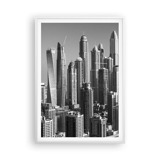 Obraz - Plakat - Miasto nad pustynią - 70x100cm - Architektura Miasto Dubaj - Foto Plakaty w ramie koloru białego do Salonu Sypialni ARTTOR ARTTOR
