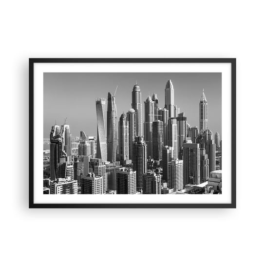 Obraz - Plakat - Miasto nad pustynią - 70x50cm - Architektura Miasto Dubaj - Nowoczesny modny obraz Plakat czarna rama ARTTOR ARTTOR
