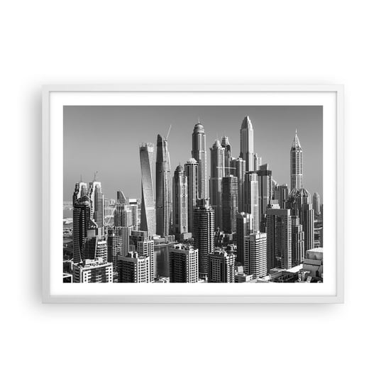 Obraz - Plakat - Miasto nad pustynią - 70x50cm - Architektura Miasto Dubaj - Nowoczesny modny obraz Plakat rama biała ARTTOR ARTTOR