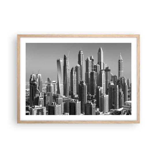 Obraz - Plakat - Miasto nad pustynią - 70x50cm - Architektura Miasto Dubaj - Nowoczesny modny obraz Plakat rama jasny dąb ARTTOR ARTTOR