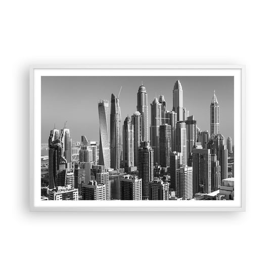 Obraz - Plakat - Miasto nad pustynią - 91x61cm - Architektura Miasto Dubaj - Foto Plakaty na ścianę w ramie białej - Plakat do Salonu Sypialni ARTTOR ARTTOR