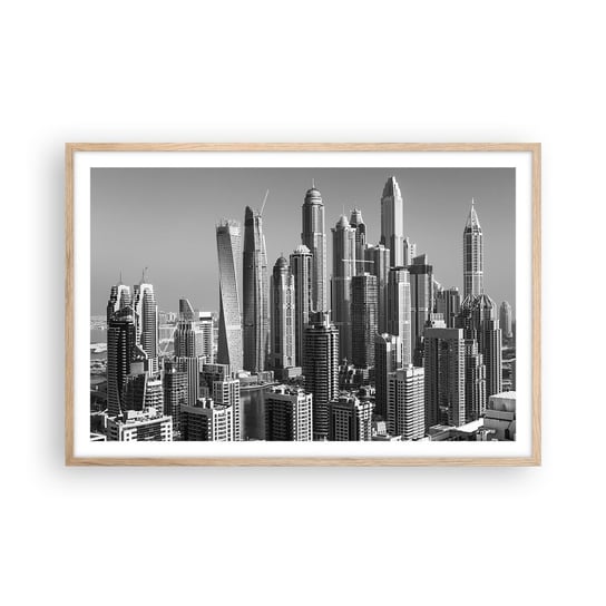 Obraz - Plakat - Miasto nad pustynią - 91x61cm - Architektura Miasto Dubaj - Foto Plakaty na ścianę w ramie jasny dąb - Plakat do Salonu Sypialni ARTTOR ARTTOR