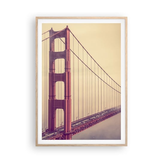 Obraz - Plakat - Między niebem a ziemią - 70x100cm - Krajobraz Architektura San Francisco - Foto Plakaty w ramie koloru jasny dąb do Salonu Sypialni ARTTOR ARTTOR