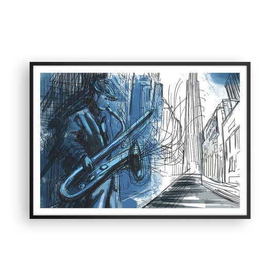 Obraz - Plakat - Miejska rapsodia - 100x70cm - Saksofon Jazz Muzyka - Foto Plakaty w ramie koloru czarnego do Salonu Sypialni ARTTOR ARTTOR