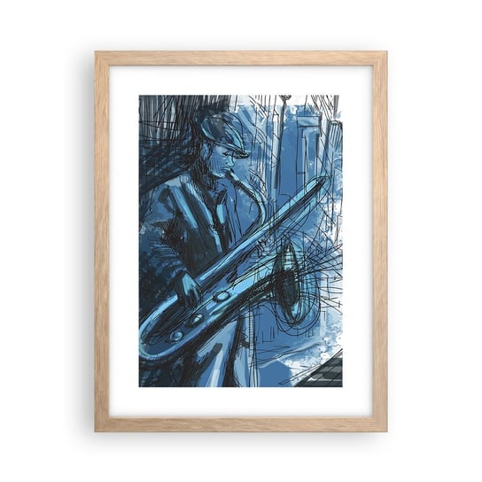 Obraz - Plakat - Miejska rapsodia - 30x40cm - Saksofon Jazz Muzyka - Foto Plakaty na ścianę w ramie jasny dąb - Plakat do Salonu Sypialni ARTTOR ARTTOR