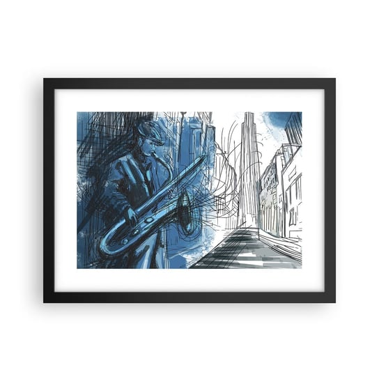 Obraz - Plakat - Miejska rapsodia - 40x30cm - Saksofon Jazz Muzyka - Foto Plakaty na ścianę w czarnej ramie - Plakat do Salonu Sypialni ARTTOR ARTTOR