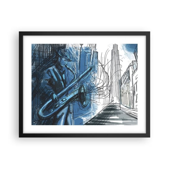 Obraz - Plakat - Miejska rapsodia - 50x40cm - Saksofon Jazz Muzyka - Foto Plakaty w ramie koloru czarnego do Salonu Sypialni ARTTOR ARTTOR