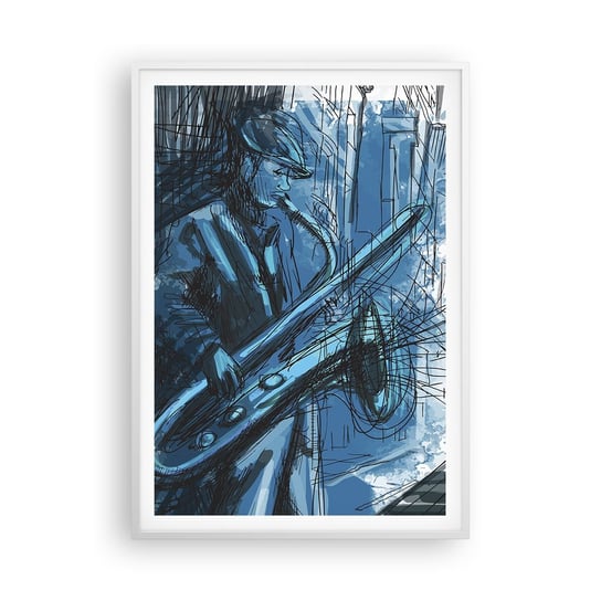 Obraz - Plakat - Miejska rapsodia - 70x100cm - Saksofon Jazz Muzyka - Foto Plakaty w ramie koloru białego do Salonu Sypialni ARTTOR ARTTOR