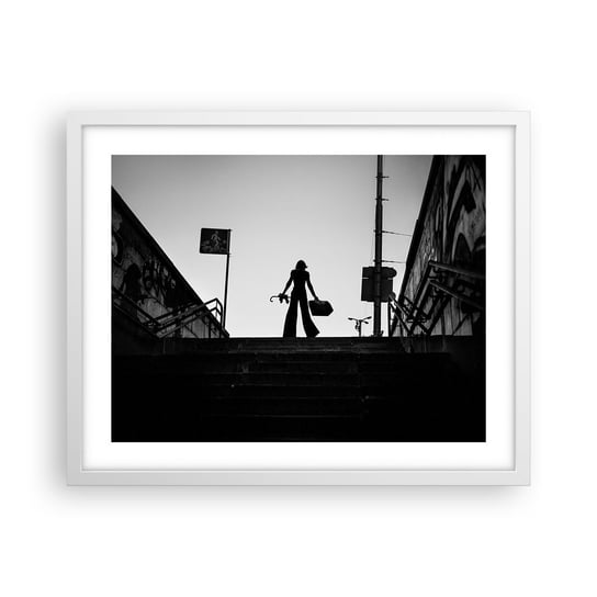 Obraz - Plakat - Miejska wędrówka - 50x40cm - Miasto Kobieta Modelka - Foto Plakaty w ramie koloru białego do Salonu Sypialni ARTTOR ARTTOR