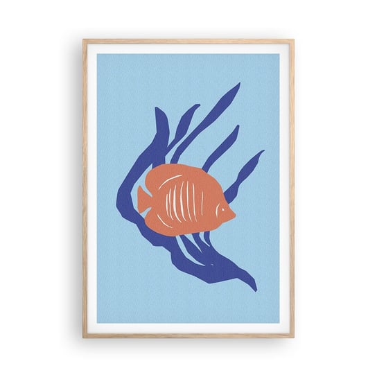 Obraz - Plakat - Mieszkanka wód koralowych - 70x100cm - Ryba Rafa Koralowa Minimalizm - Foto Plakaty w ramie koloru jasny dąb do Salonu Sypialni ARTTOR ARTTOR