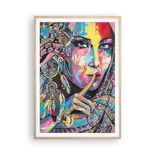 Obraz - Plakat - Milcz, aż zrozumiesz - 70x100cm - Kobieta Portret Kobiety Boho - Foto Plakaty w ramie koloru jasny dąb do Salonu Sypialni ARTTOR ARTTOR