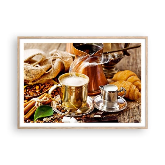 Obraz - Plakat - Miłego dnia! - 100x70cm - Kawa Gastronomia Kuchnia - Foto Plakaty w ramie koloru jasny dąb do Salonu Sypialni ARTTOR ARTTOR