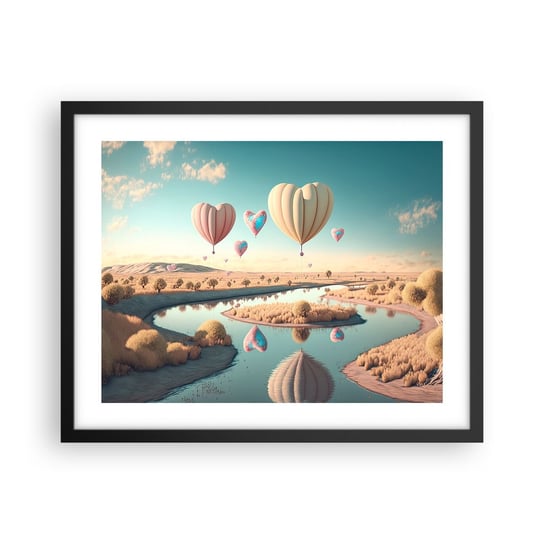 Obraz - Plakat - Miłość pozwala wznieść się - 50x40cm - Balony Pastelowe Cukierkowe - Foto Plakaty w ramie koloru czarnego do Salonu Sypialni ARTTOR ARTTOR