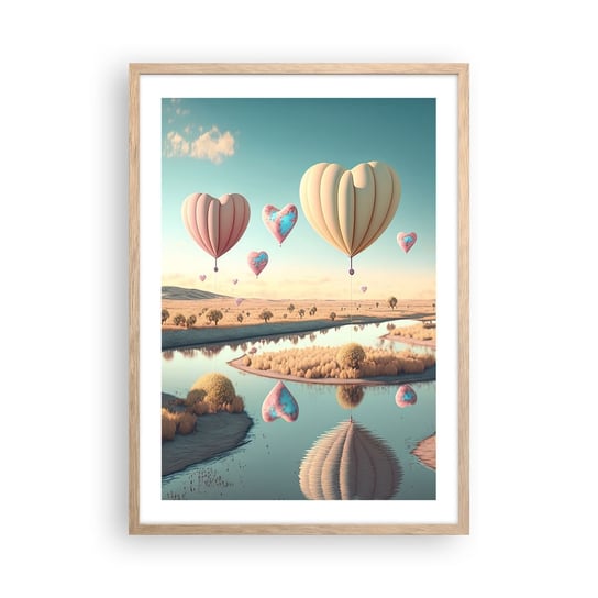 Obraz - Plakat - Miłość pozwala wznieść się - 50x70cm - Balony Pastelowe Cukierkowe - Nowoczesny modny obraz Plakat rama jasny dąb ARTTOR ARTTOR