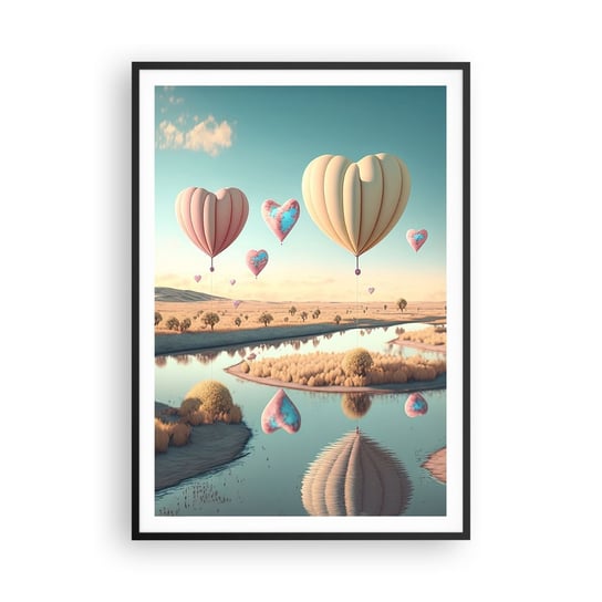 Obraz - Plakat - Miłość pozwala wznieść się - 70x100cm - Balony Pastelowe Cukierkowe - Foto Plakaty w ramie koloru czarnego do Salonu Sypialni ARTTOR ARTTOR
