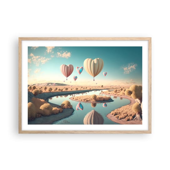 Obraz - Plakat - Miłość pozwala wznieść się - 70x50cm - Balony Pastelowe Cukierkowe - Nowoczesny modny obraz Plakat rama jasny dąb ARTTOR ARTTOR