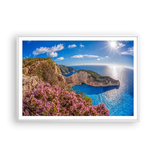 Obraz - Plakat - Moje wielkie greckie wakacje - 100x70cm - Krajobraz Morze Grecja - Foto Plakaty w ramie koloru białego do Salonu Sypialni ARTTOR ARTTOR
