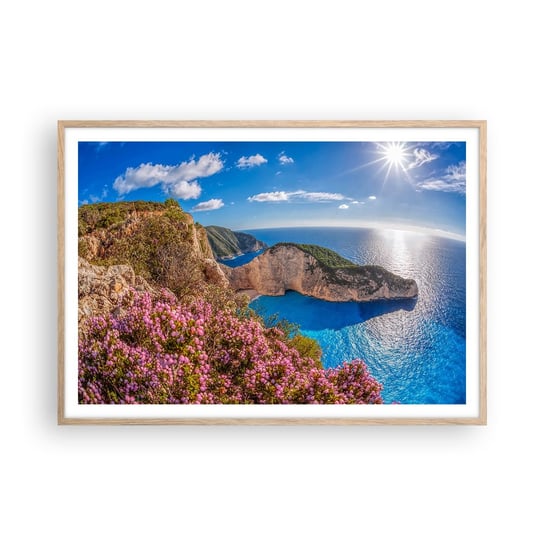 Obraz - Plakat - Moje wielkie greckie wakacje - 100x70cm - Krajobraz Morze Grecja - Foto Plakaty w ramie koloru jasny dąb do Salonu Sypialni ARTTOR ARTTOR