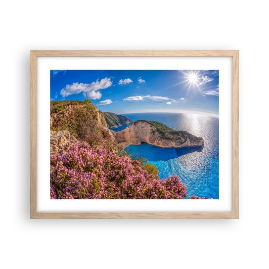Obraz - Plakat - Moje wielkie greckie wakacje - 50x40cm - Krajobraz Morze Grecja - Foto Plakaty w ramie koloru jasny dąb do Salonu Sypialni ARTTOR ARTTOR
